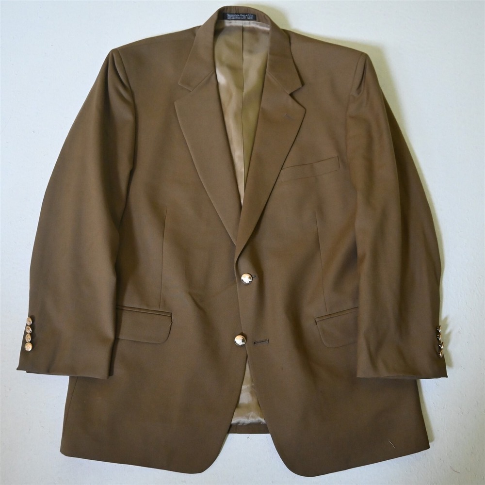 Stature‎ 44R Tan Brown Gold Button USA Made Mens Blazer Suit Jacket Sport Coat